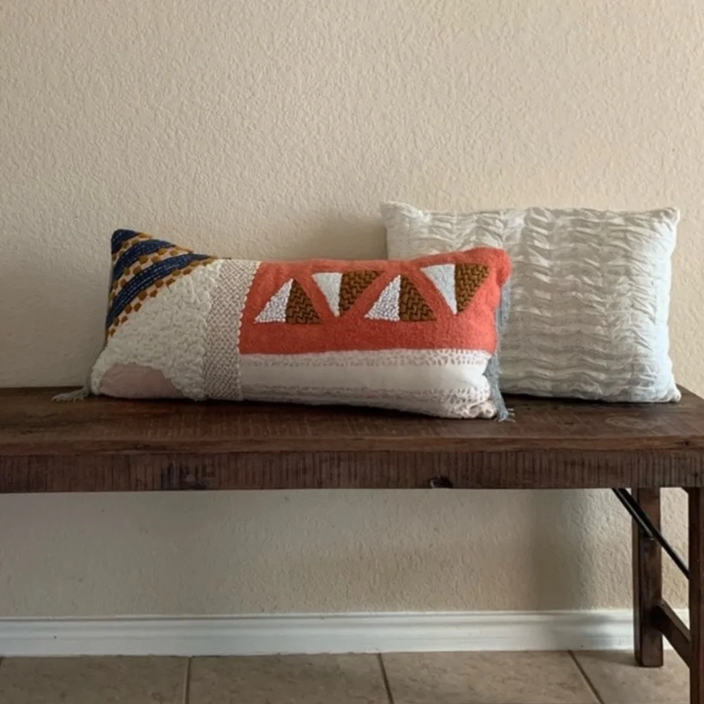 Anthropologie Monet Beaded Boho Throw Pillow 26”x12”